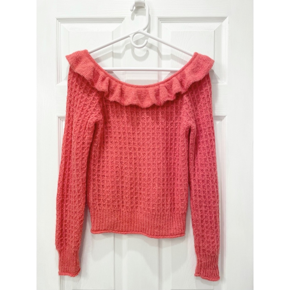 Anthropologie Ruffled Boat Neck Sweater